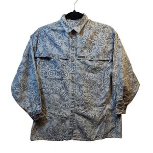 Vintage Outback Red Blue Floral Medallion Womens S Button Up Safari Shirt